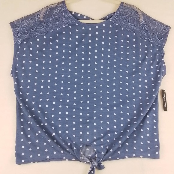Alison Andrews Plus Size Sleeveless Blouse 3X in Denim Blue w/ Polka Dots - Picture 3 of 12